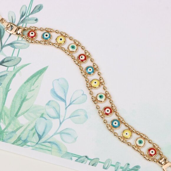 "Colorful Evil Eye Beaded Rose Gold Bracelet, XPBL0762 - Picture 5 of 12